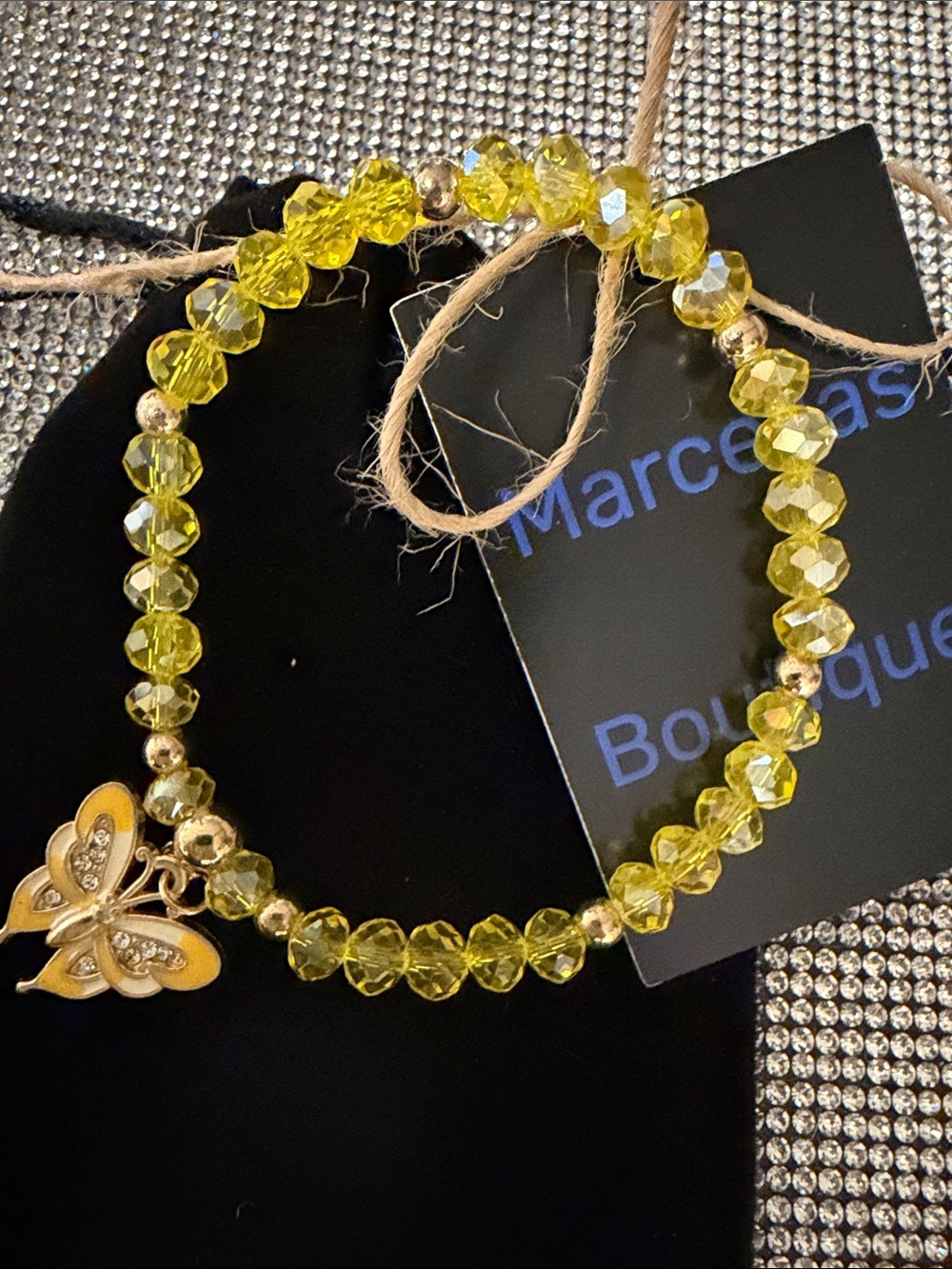 Yellow Crystal Butterfly Stretch Bracelet with Gold Accents